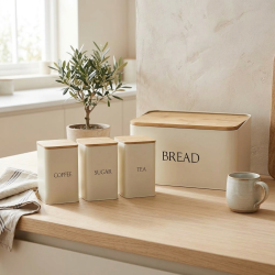 Bread Box And 3 Canisters Set