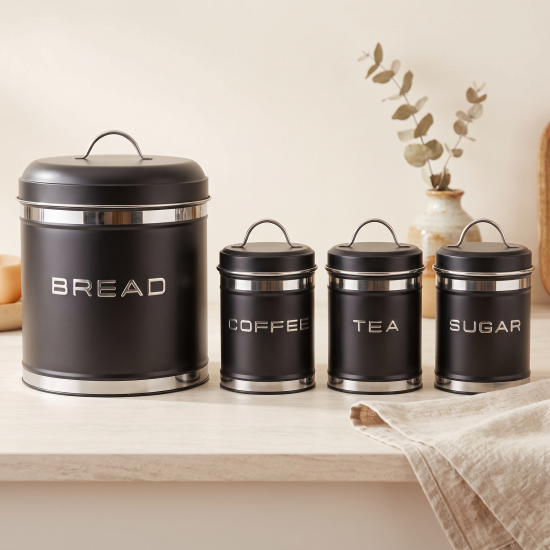 Bread Box And 3 Canisters Set