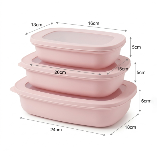 Plastic Tupperware Set - 3 Pcs
