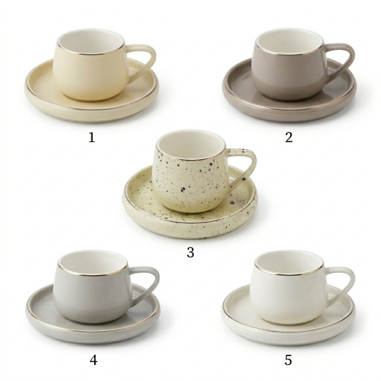Porcelain Coffee Cup and Saucer Set - 6 Pcs