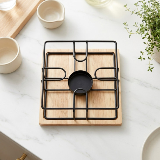 Metal Teapot Warmer with Wooden Base