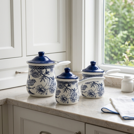 Flowers Pattern Coffee Pot Set 3 Pieces