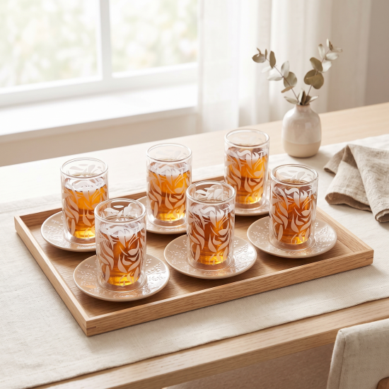 Glass Cups And Saucer Set 6 Pcs