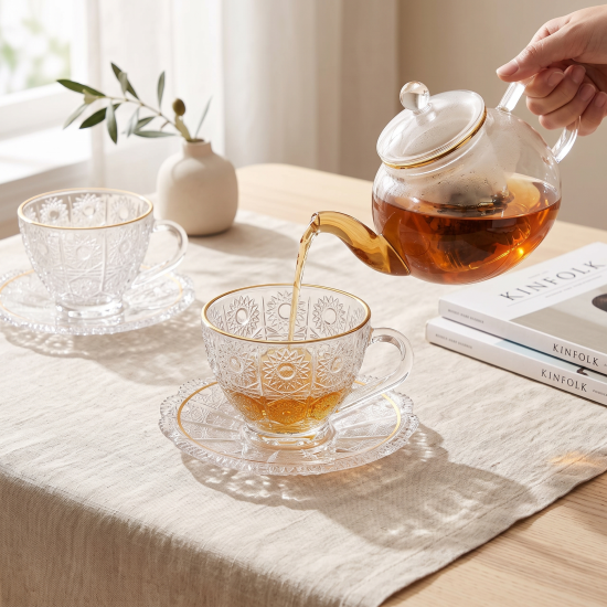 Tea Glass Cups And Saucer Set 6 Pcs
