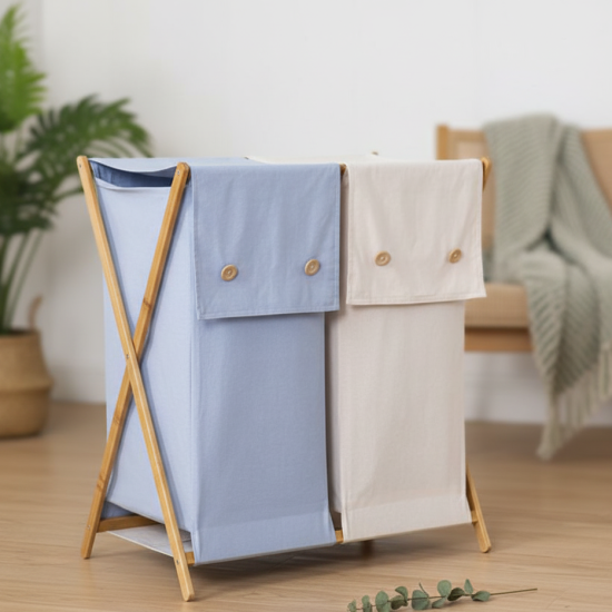 Wooden & Fabric Laundry Basket