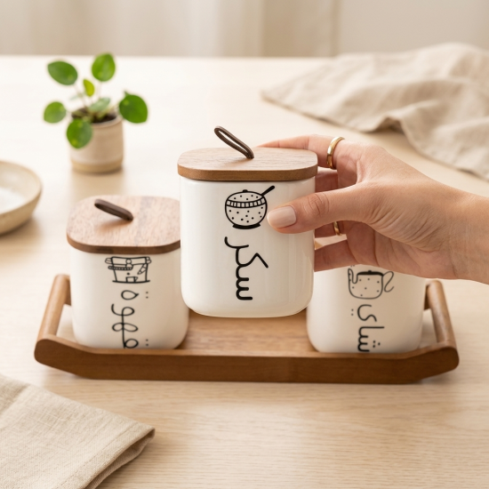 Porcelain Spice Jar Set - 3 Pcs