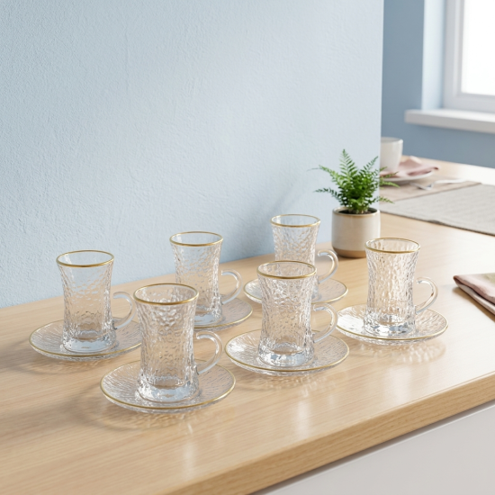 Tea Glass Cups And Saucer Set 6 Pcs