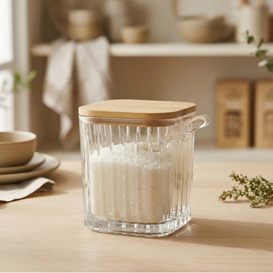 Glass Jar with Wooden Lid & Spoon