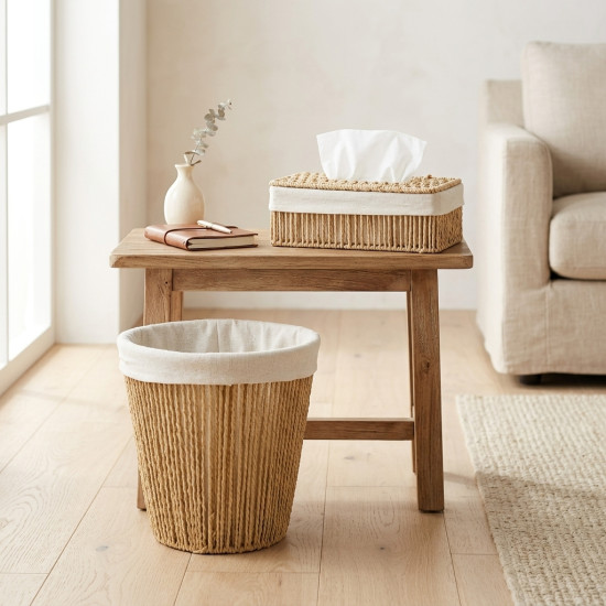 Straw Trash Can & Tissue Box