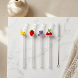 Glass Straws And Cleaning Brush- 5 Pcs