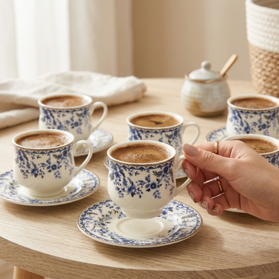 Porcelain Coffee Cup and Saucer Set - 6 Pcs