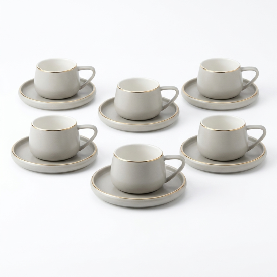 Porcelain Tea Cup and Saucer Set - 6 Pcs