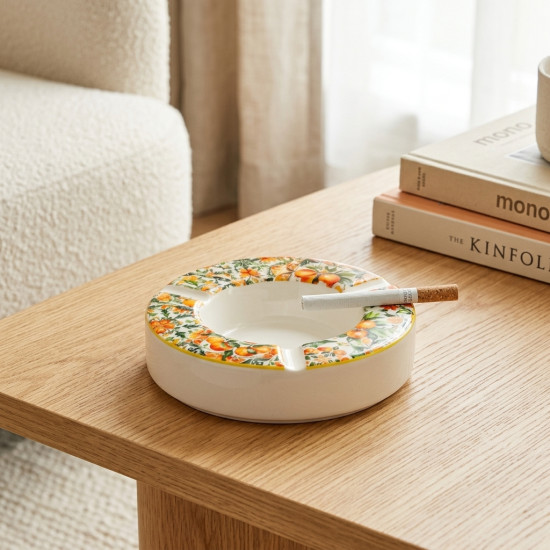 Orange Pattern Ceramic Ashtray Large