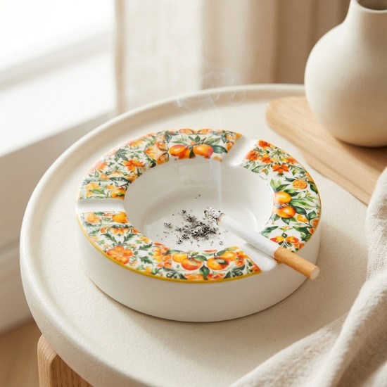 Orange Pattern Ceramic Ashtray Large
