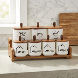 Porcelain Spice Jar Set - 7 Pcs