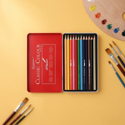 Wooden Colored Pencils in A Metal Box12 Pcs
