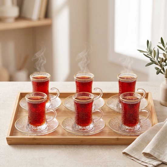 Tea Glass Cups And Saucer Set 6 Pcs