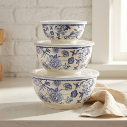 Flowers Pattern Tupperware Set - 3 Pcs