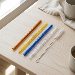 Glass Straws And Cleaning Brush - 5 Pcs