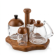 Wooden Oil Dispenser And Sugar Bowl 4 Pieces 