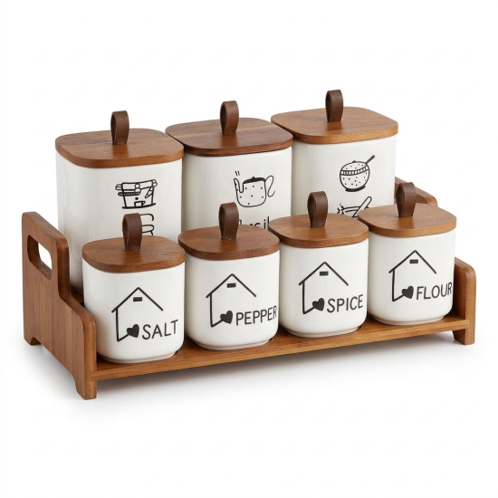 Porcelain Spice Jar Set - 7 Pcs