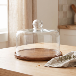 Glass Serving Tray with Wooden Base