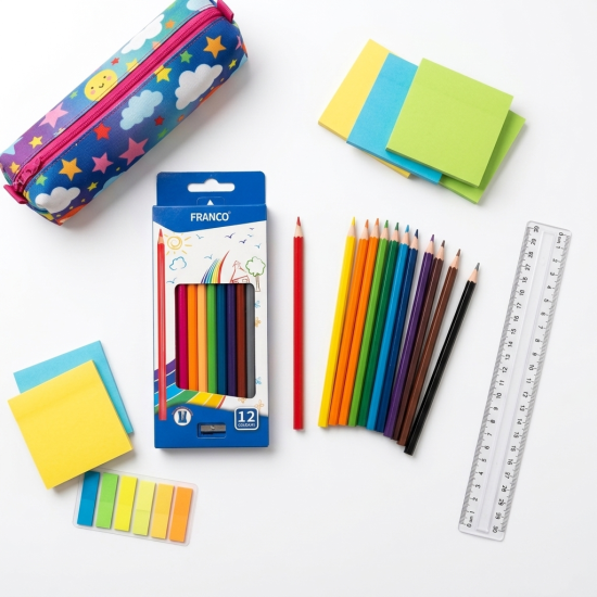 Franco 12 Wood Color Pencils With A Sharpener Gift