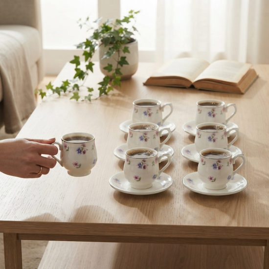 Coffee Cup and Saucer Set - 6 Pcs