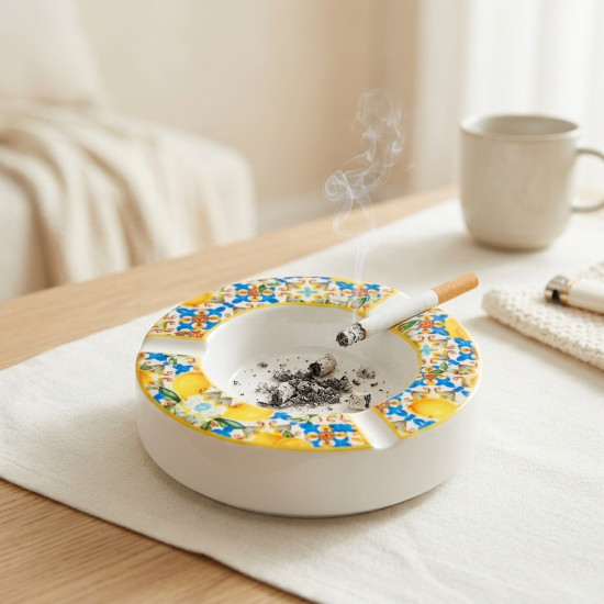 Lemon Pattern Ceramic Ashtray Medium