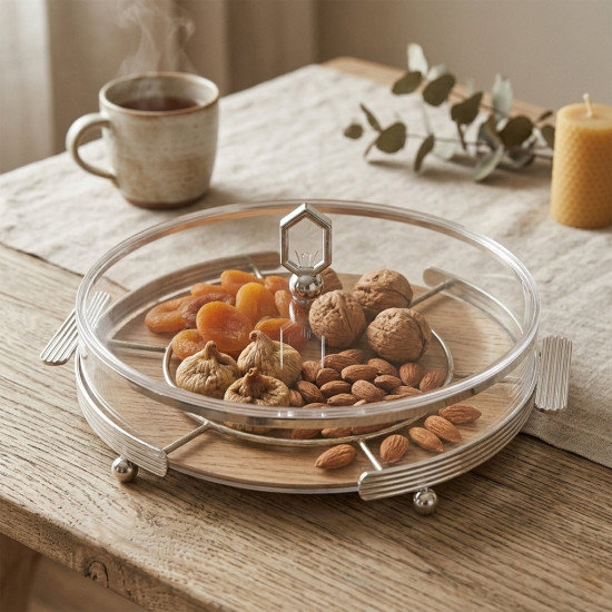 Acrylic & Metal Round Serving Platter Large