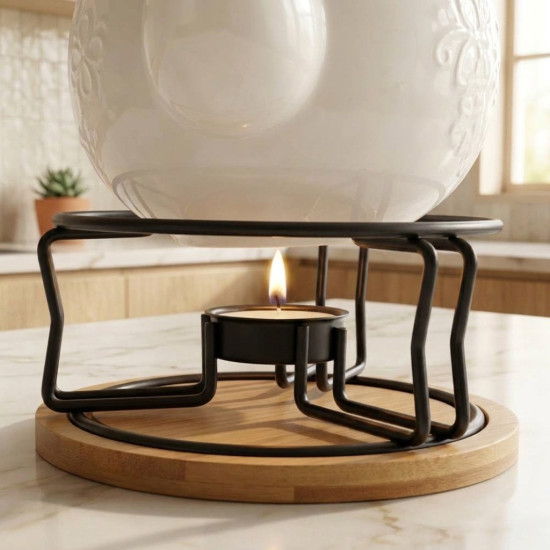 Metal Teapot Warmer with Wooden Base