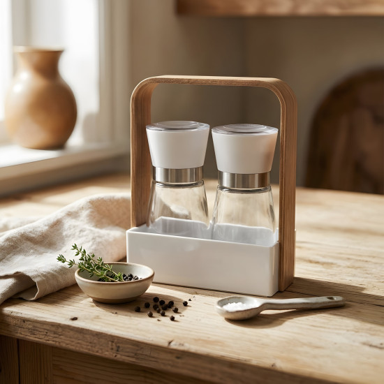 Spice Grinder Set with Wooden Base - 2 Pcs