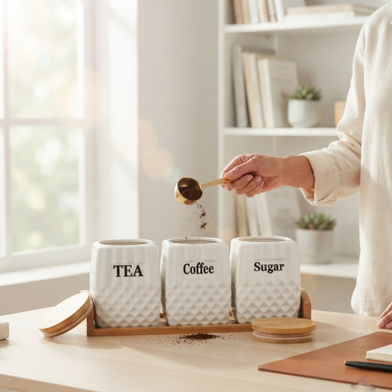 Ceramic Jar Set With Base 3 Pieces