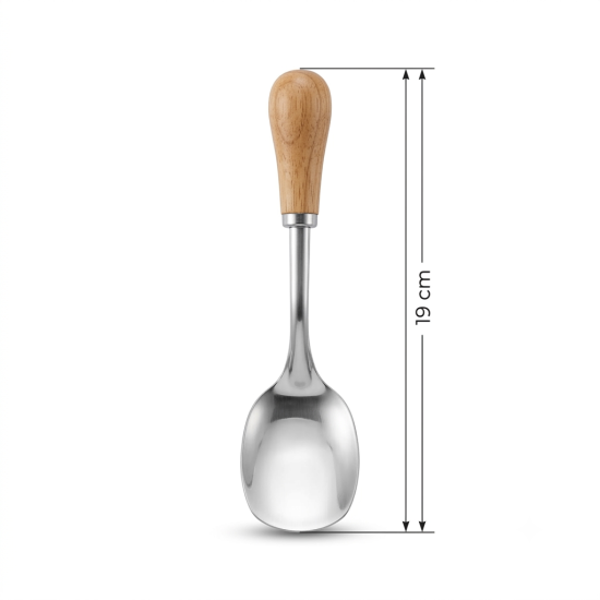 Steel spoon with a wooden handle