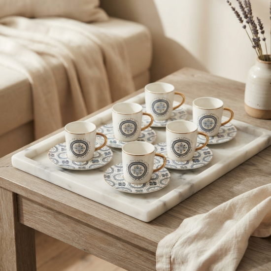 Coffee Cup and Saucer Set - 6 Pcs