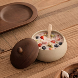 Porcelain Bowl Set 3 Pieces With Wooden Base