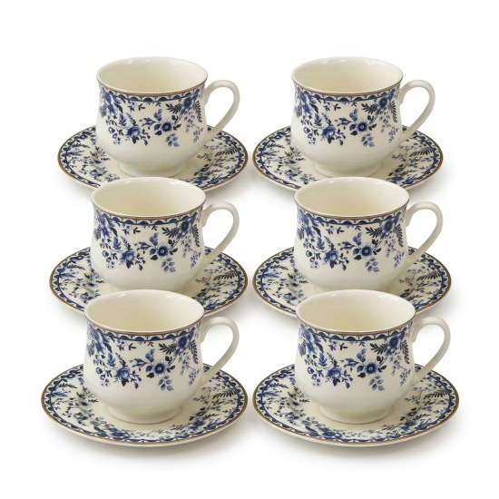Porcelain Coffee Cup and Saucer Set - 6 Pcs