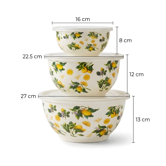 Lemon Pattern Metal Tupperware Set - 3 Pcs