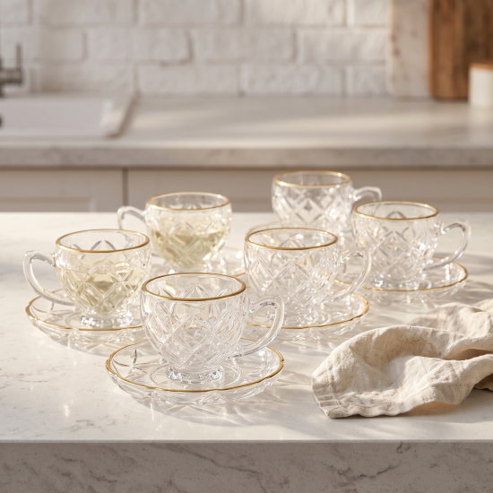 Glass Cups And Saucer Set 6 Pcs