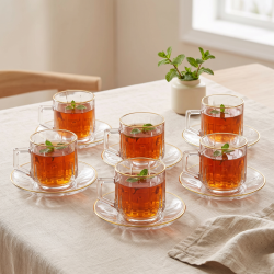 Tea Glass Cups And Saucer Set 6 Pcs