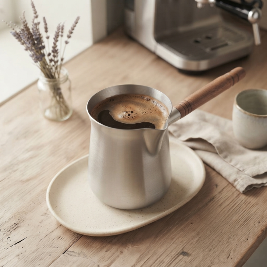Stainless Steel Coffee Pot With Wooden Handle 700 ml