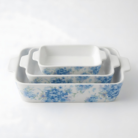 Floral Porcelain Casserole Set 3 Pcs