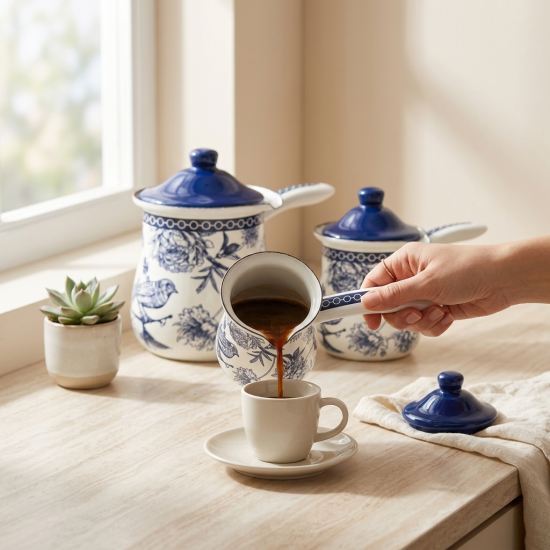 Flowers Pattern Coffee Pot Set 3 Pieces