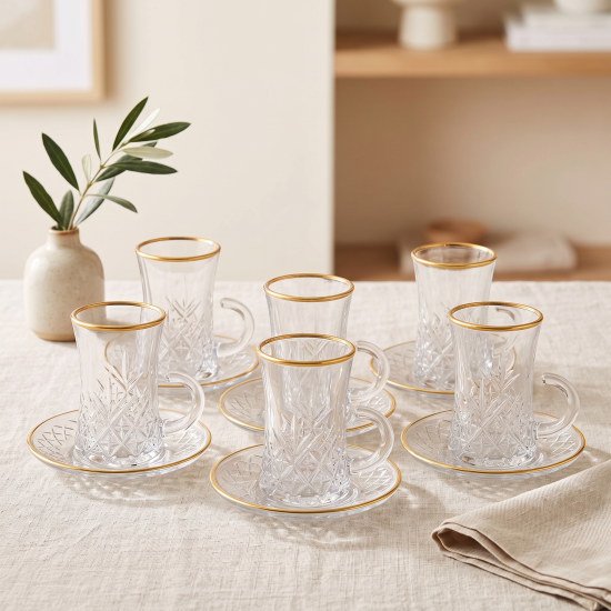 Tea Glass Cups And Saucer Set 6 Pcs