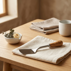 Steel spoon with a wooden handle