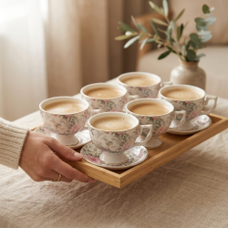 Porcelain Coffee Cup and Saucer Set - 6 Pcs