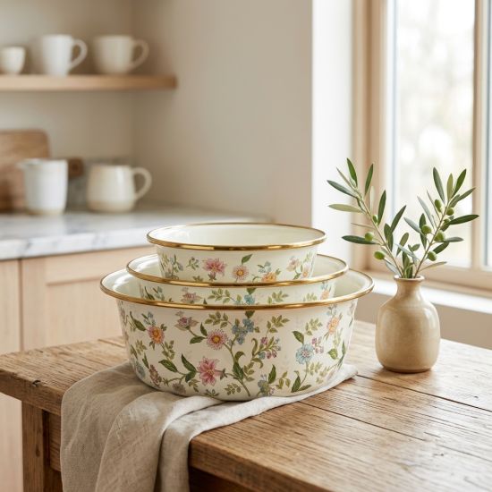 Flowers Pattern Basin Set - 3 Pcs