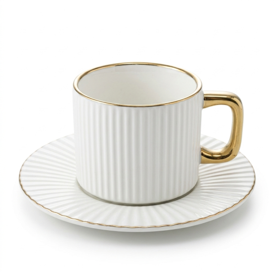 Porcelain Coffee Cup and Saucer Set - 6 Pcs