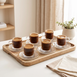 Glass Coffee Cup and Saucer Set - 6 Pcs