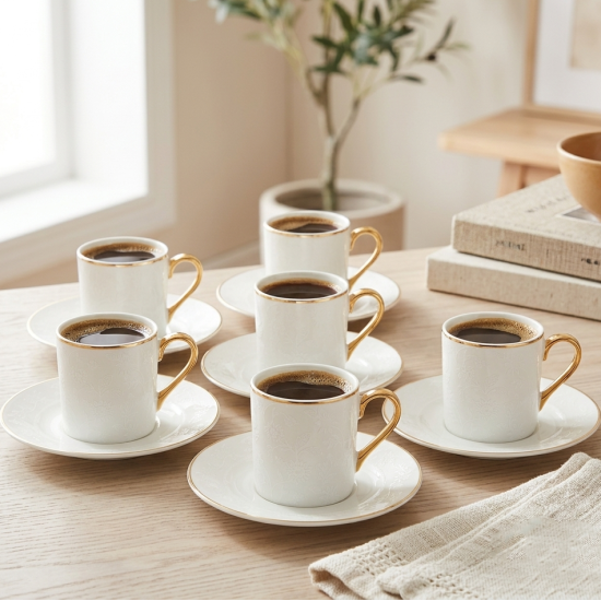 Coffee Cup and Saucer Set - 6 Pcs